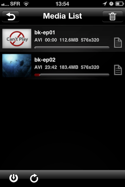 AnyPlayer écran Media List