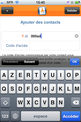 YourIdentity, ajout d'un contact