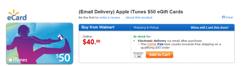 Walmart 50$ iTunes